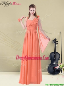Low price Empire Straps Dama Dresses with Ruching and Belt