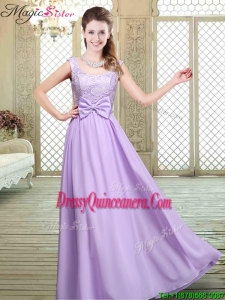 Pretty Scoop Bowknot Lavender Dama Dresses for 2016 Fall