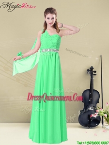 The Most Popular One Shoulder Floor Length Dama Quinceanera Dresses with Ruching and Belt
