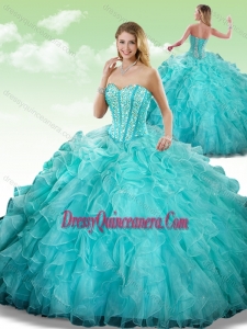 2016 Gorgeous Sweetheart Beading Turquoise Quinceanera Dresses in Turquoise