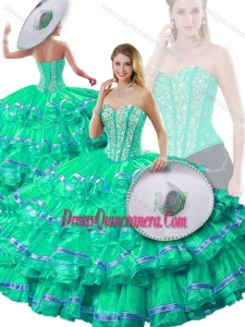 2016 Wonderful Sweetheart Beading and Ruffled Layers Detachable Quinceanera Gowns