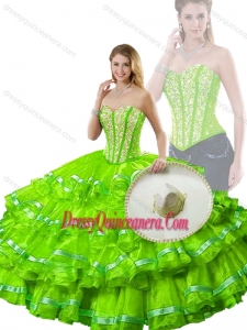 Cute Spring Green Detachable Sweet 16 Dresses with Beading and Ruffled Layers