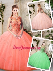 Inexpensive Bateau and Beading Quinceanera Dresses