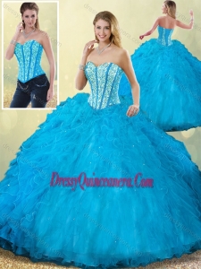 Luxurious Sweetheart Beading Blue Quinceanera Dress with Ruffles
