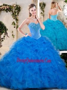Popular Beading and Ruffles Quinceanera Dresses in Blue for 2016