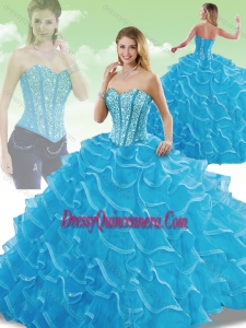 2016 Perfect Sweetheart Detachable Quinceanera Dresses with Beading and Ruffles