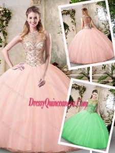 Best Bateau Peach Quinceanera Dresses with Beading for 2016
