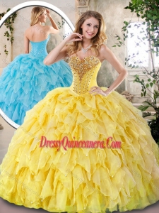 Elegant Yellow Quinceanera Dresses with Beading and Ruffles