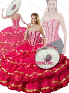Fashionable Beading and Ruffled Layers Red Detachable Quinceanera Dresses