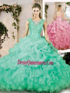 Popular Brush Train Quinceanera Dresses with Appliques and Ruffles