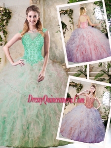 Classical Appliques and Ruffles Sweet 16 Dresses in Multi Color