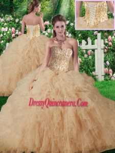 2016 New Style Sweetheart Champagne Quinceanera Gowns with Beading and Ruffles