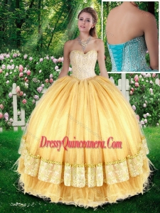 Beautiful Ball Gown Champange Quinceanera Gowns with Beading for Fall