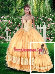 Best Ball Gown Champange Quinceanera Dresses with Beading and Appliques