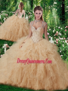 Best Straps Beading 2016 Quinceanera Gowns in Champange