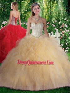 Pretty Ball Gown Champagne Quinceanera Dresses with Beading and Ruffles