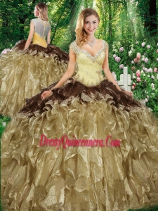 Wonderful Straps Champagne Sweet 16 Gowns with Beading and Ruffles