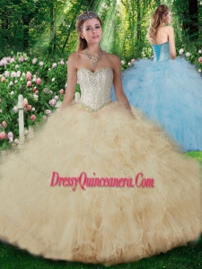 2016 Luxurious Ball Gown Champange Quinceanera Dresses with Beading