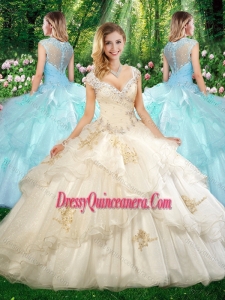 Beautiful Straps Champagne Quinceanera Dresses with Beading and Appliques