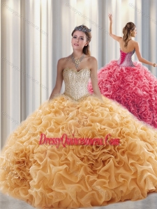 Cute Ball Gown Sweetheart Beading Champagne Quinceanera Dresses with Brush Train