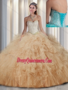 Cute Sweetheart Champagne Quinceanera Dresses with Beading and Ruffles for Fall