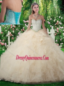 Exquisite A Line Sweetheart Champagne Sweet 16 Dresses with Beading