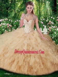 Gorgeous Straps Beading Sweet 16 Gowns in Champange