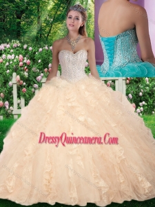 Latest Ball Gown Beading and Ruffles Champange Sweet 16 Gowns for Fall