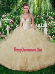 Luxurious Straps Champange Sweet 16 Gowns with Beading