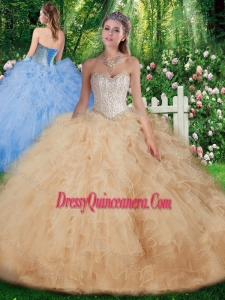 Most Popular Ball Gown Champange Quinceanera Dresses with Beading for 2016