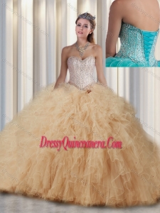 New Style Ball Gown Champange Sweet 16 Dresses with Beading and Ruffles