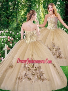 Perfect Ball Gown Beading Champagne Quinceanera Dresses with for Fall
