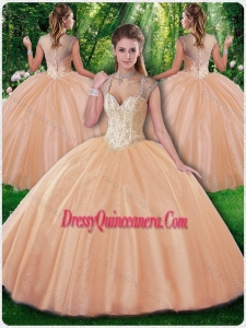 Beautiful Ball Gown Beading Champange Sweet 16 Dresses for Fall