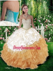 Luxurious Ball Gown Champange Quinceanera Dresses with Beading and Pick Ups