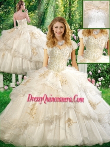 Luxurious Ball Gown Quinceanera Dresses with Appliques and Ruffles in White