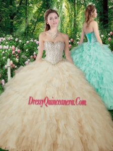 Luxurious Ball Gowns Beading and Ruffles Champagne Sweet 16 Dresses