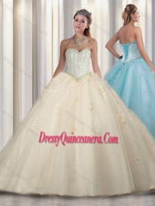 Luxurious Champagne Princess Beading and Sweet 16 Gowns Dresses
