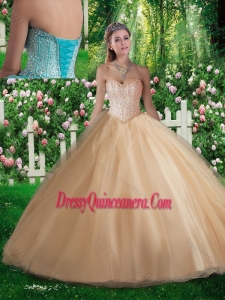 Simple A Line Sweetheart Beading Champagne Quinceanera Dresses for 2016