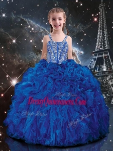 Hot Sale Ball Gown Straps Beading Mini Quinceanera Dresses in Blue