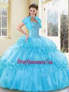 2016 Classic Ball Gown Aqua Blue Sweet 16 Gowns with Beading and Ruffled Layers