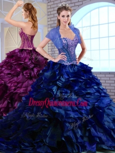Classic Brush Train Ruffles and Appliques Quinceanera Dresses in Royal Blue