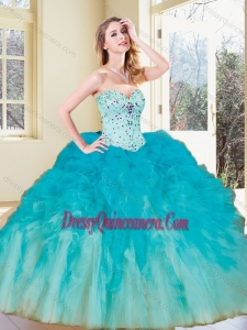 2016 Classic Ball Gown Quinceanera Gowns with Beading and Ruffles