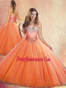 2016 Classic Sweetheart Orange Red Quinceanera Gowns with Beading