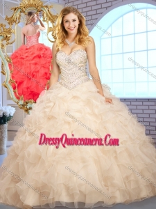Classic Ball Gown Champagne Sweet 16 Dresses with Beading and Ruffles
