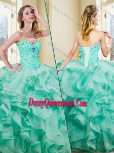 2016 Gorgeous Ball Gown Appliques and Ruffles Turquoise Sweet 16 Dresses
