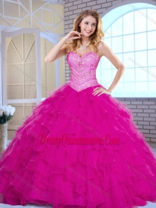 2016 Gorgeous Sweetheart Beading and Ruffles Quinceanera Dresses in Fuchsia
