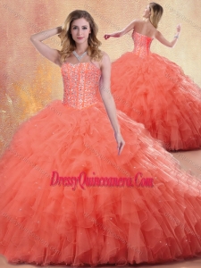 2016 Gorgeous Ball Gown Orange Red Quinceanera Dresses with Ruffles