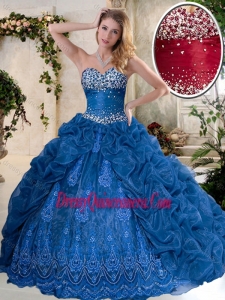 2016 Gorgeous Brush Train Quinceanera Dresses with Pick Ups and Embroidery