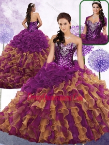 2016 Gorgeous Sweetheart Beading and Ruffles Quinceanera Gowns in Multi Color