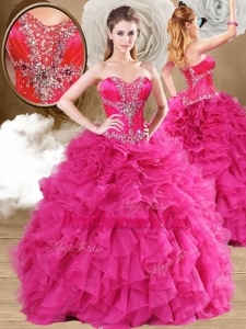 2016 Simple Ball Gown Fuchsia Sweet 16 Dresses with Ruffles